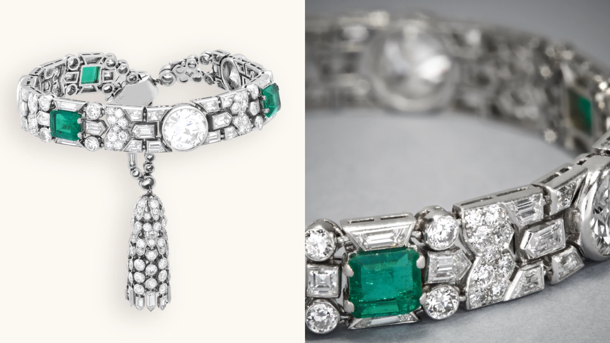 Браслет Van Cleef & Arpels из платины с изумрудами и бриллиантами, 1928 год.