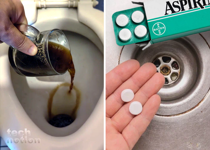 Сливаем кофе в туалет и чистим раковину аспирином / Изображение: дзен-канал technotion