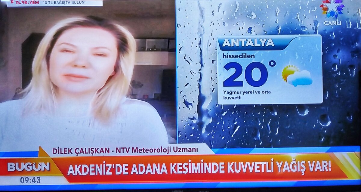 Ведущая рассказывает о погоде из собственной кухни