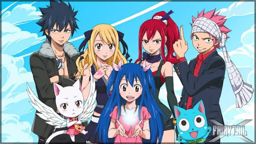 Грей,Нацу,Люси,Эрза,Хеппи и Шарли.