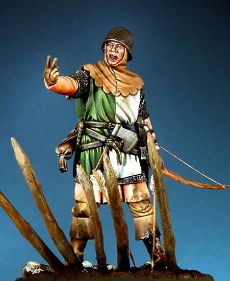 Английский лучник предлагает французам подойти и забрать его пальцы.