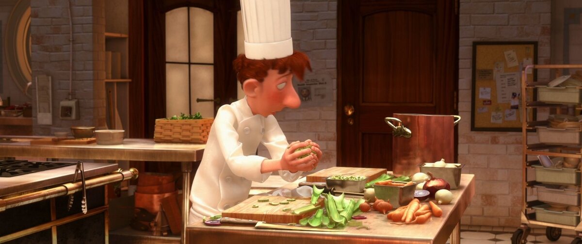 В мультфильме "Рататуй" работа кухни ресторана показана очень реалистично и персонажи мультика очень похожи на настоящих. 