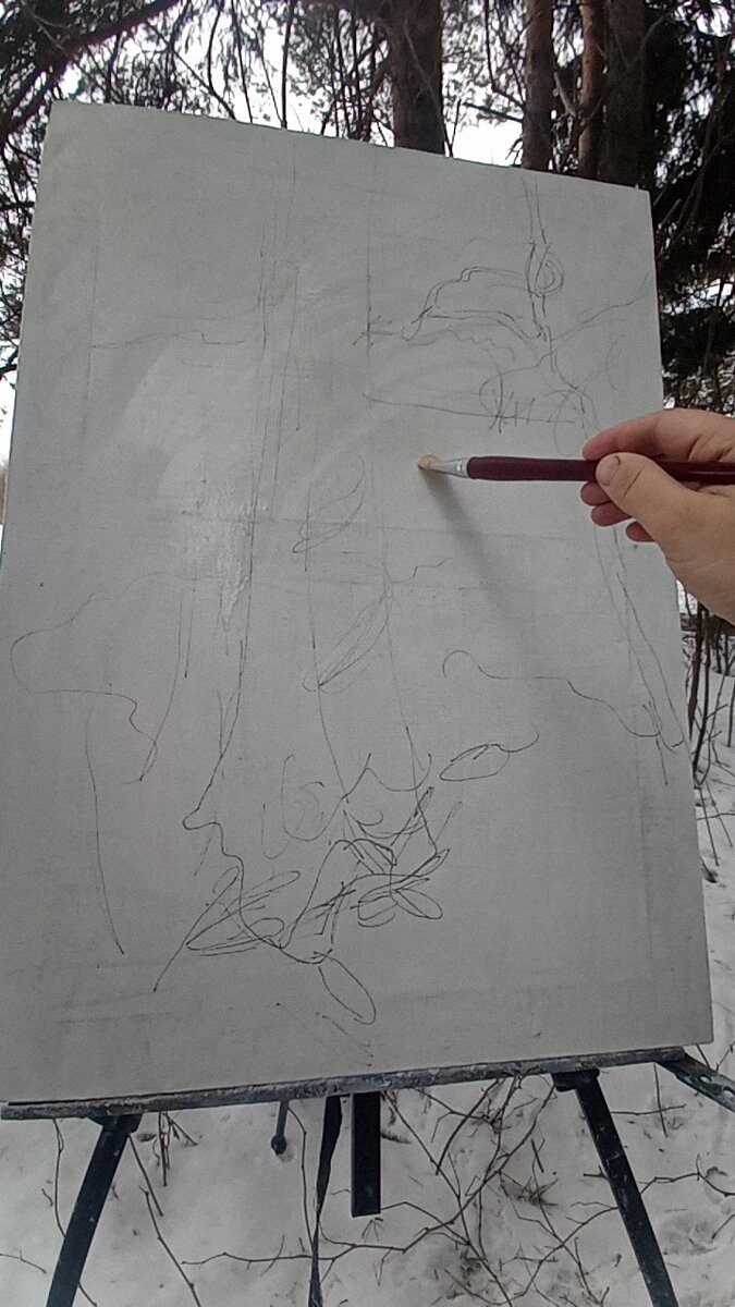 Рисунок был выполнен предварительно, набросок композиции, маркером. 