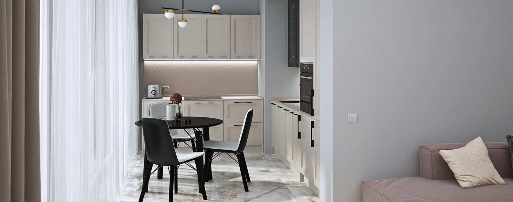 Светло-бежевая кухня небольшой площади