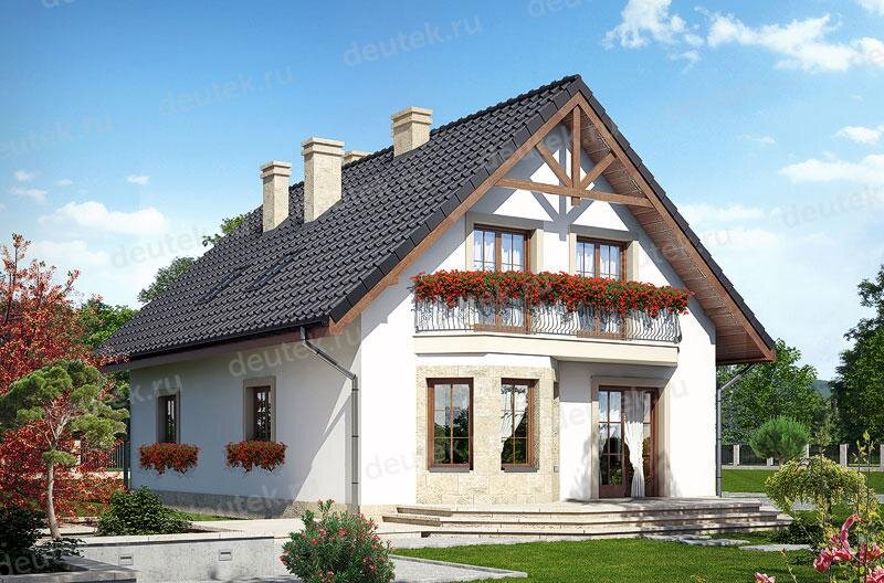 Проект двухэтажного дома 168 м2 из керамоблоков с мансардой и одноместным гаражом, балконом и террасой - DTV100088