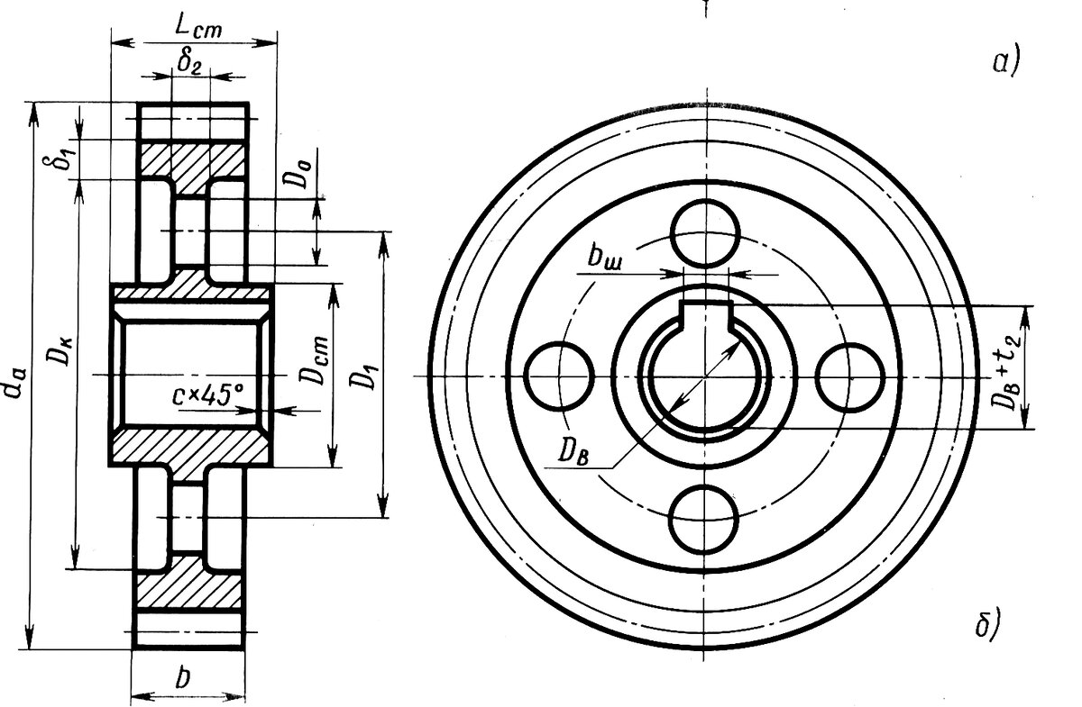 Чертеж зубчатая передача с размерами
