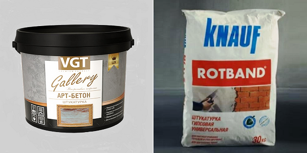 Сделать арт-бетон без готового микроцемента помогут сухие гипсовые штукатурки. Не обязательно брать именно «Ротбанд», подойдет любой аналог.