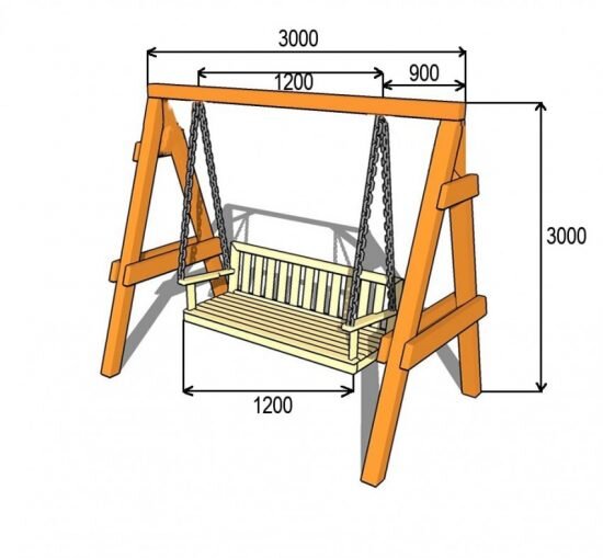 Деревянные подвесные качели своими руками, чертеж с размерами