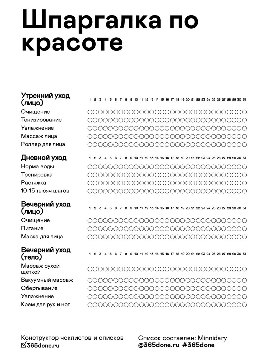 Шпаргалка по уходу за собой, не забудь скачать | Herself | Дзен