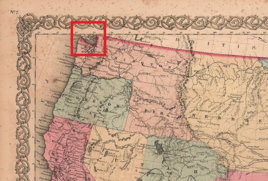 Северо-запад США на карте 1859 года (картограф: Joseph H. Colton). Тут находятся острова Сан-Хуан