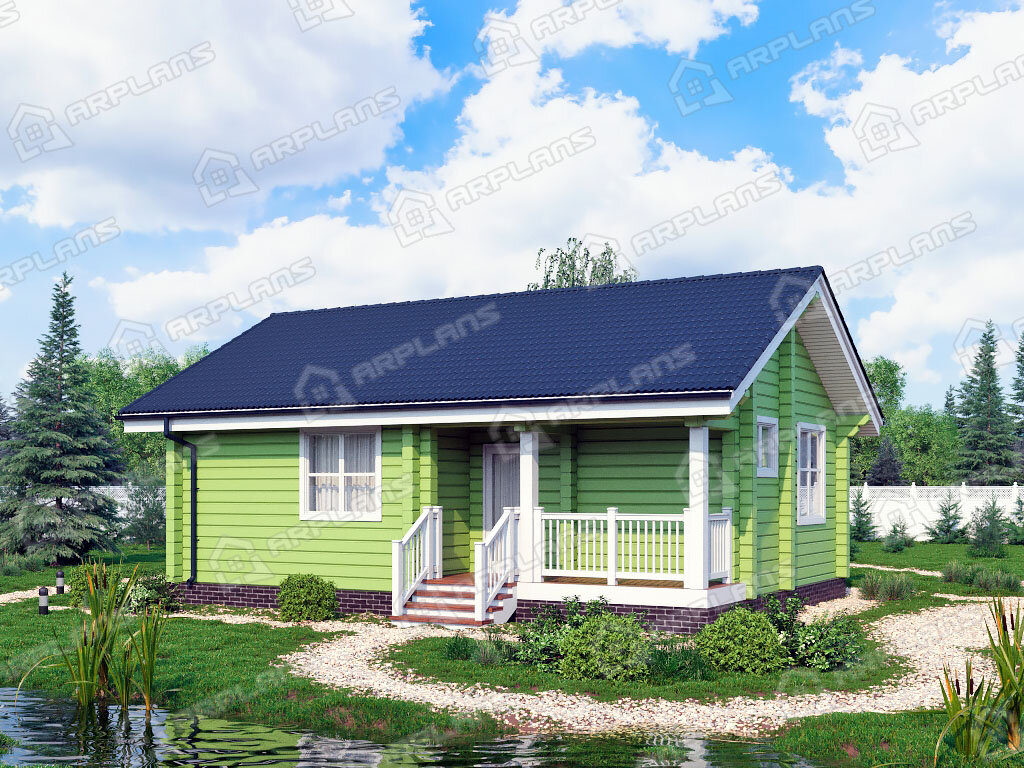 Фото 1 одноэтажного дома из бруса с 2 спальнями, сауной и террасой. 60 кв м. Источник arplans.ru Проект ДС-036