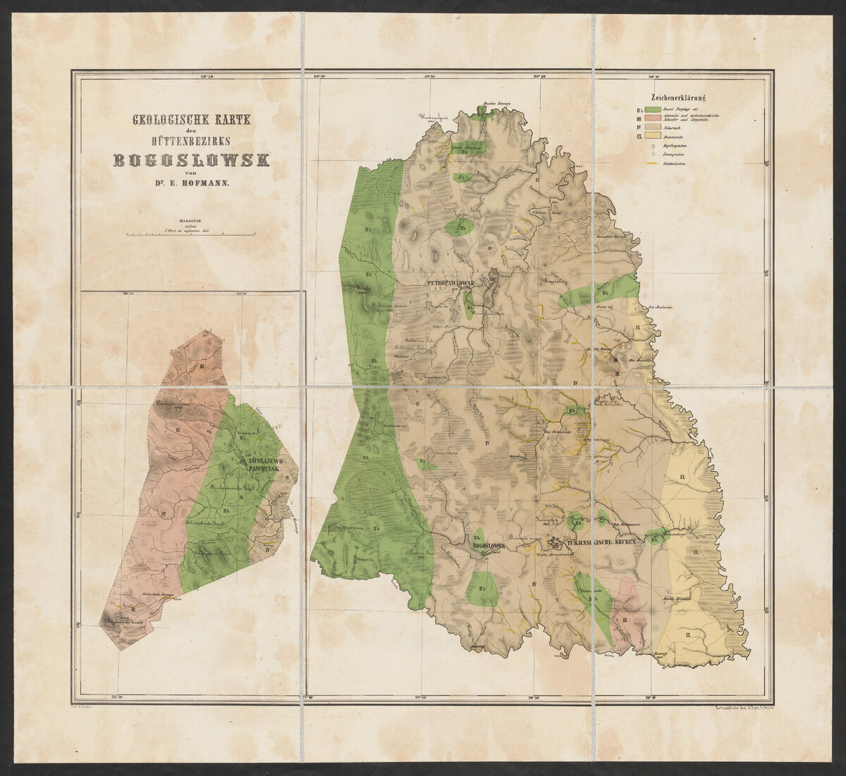 Геологическая карта Богословского горного округа, составленная Э. Гофманом