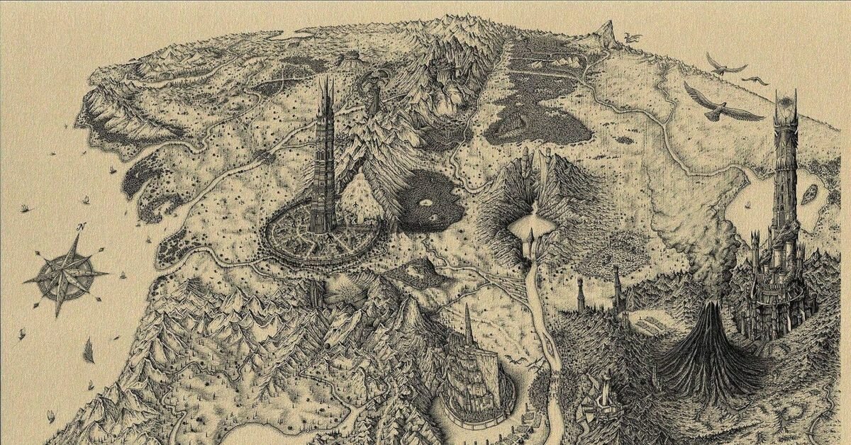 Стилизованная карта Средиземья.