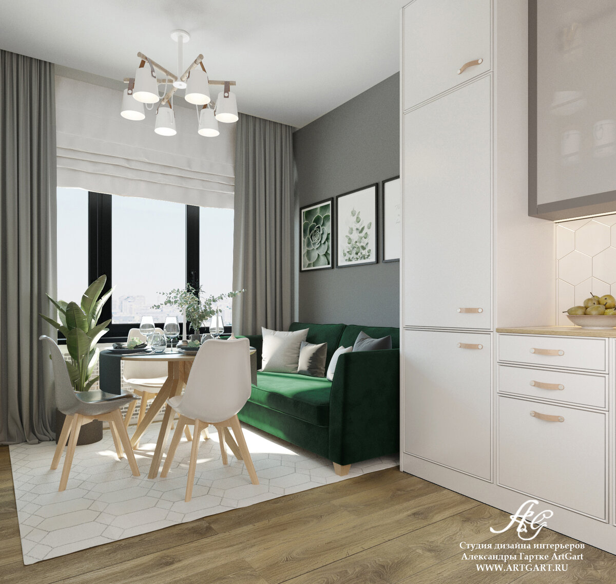 В квартире очень много систем хранения, что отразилось на сложной планировке стен. Ставку сделали на встроенные шкафы и стеллажи, которые будут изготовлены на заказ. В нише шкафа, расположенного в коридоре, мы разместили семейные фото. Но обычная шпалерная развеска здесь не подошла. Поэтому мы решили расположить семейные фото на белом фоне и сделать внизу подпись-воспоминание о событии, которое изображено. Так фото стали похожи на арт-объект и отлично вписались в интерьер. 