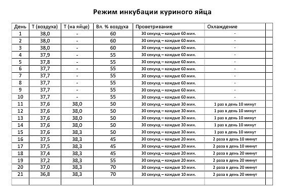 Схема инкубации бройлерных яиц