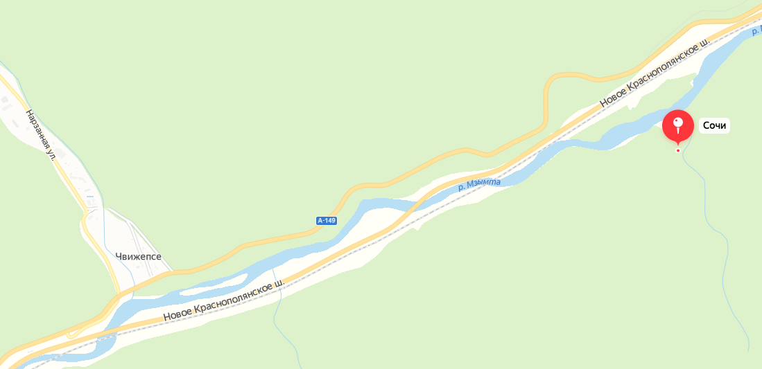 Расположение водопада Хрустальный в Сочи