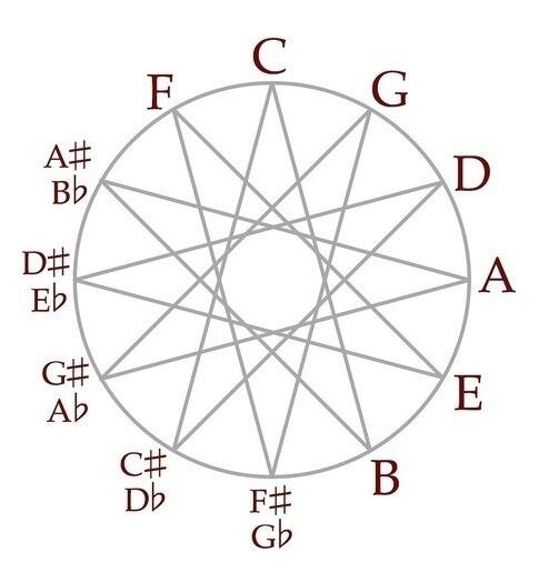 Линии соединяющие ноты между собой указывают, что интервал между ними равен половине тона.