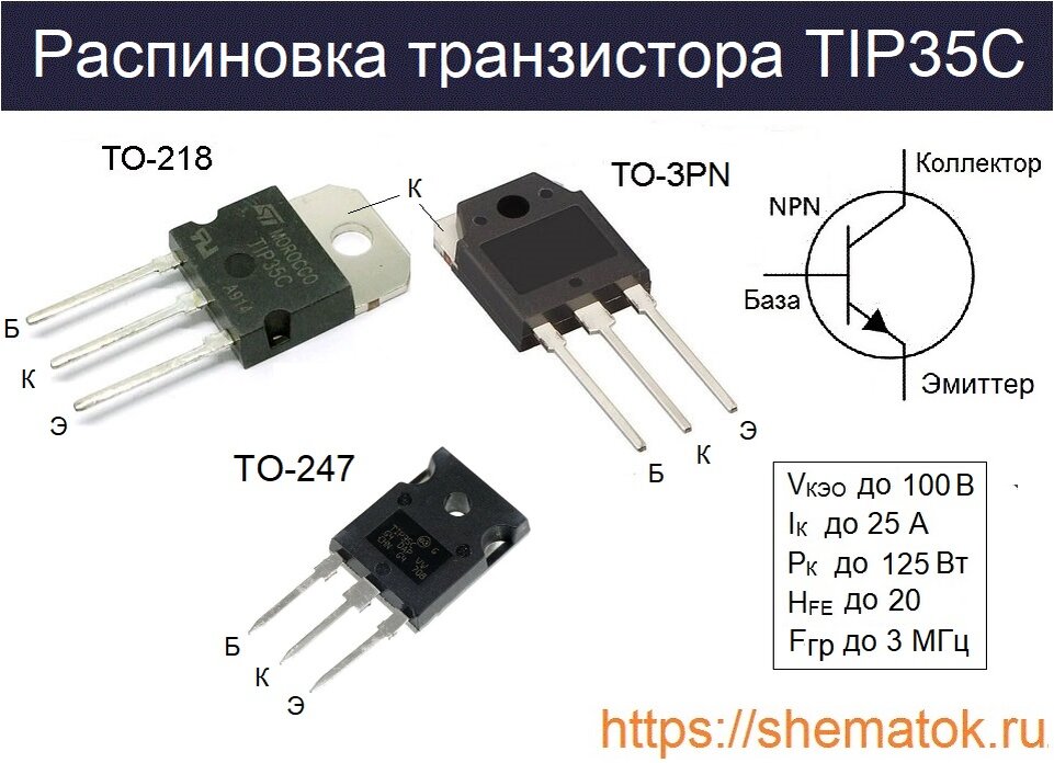 Распиновка транзистора TIP35C