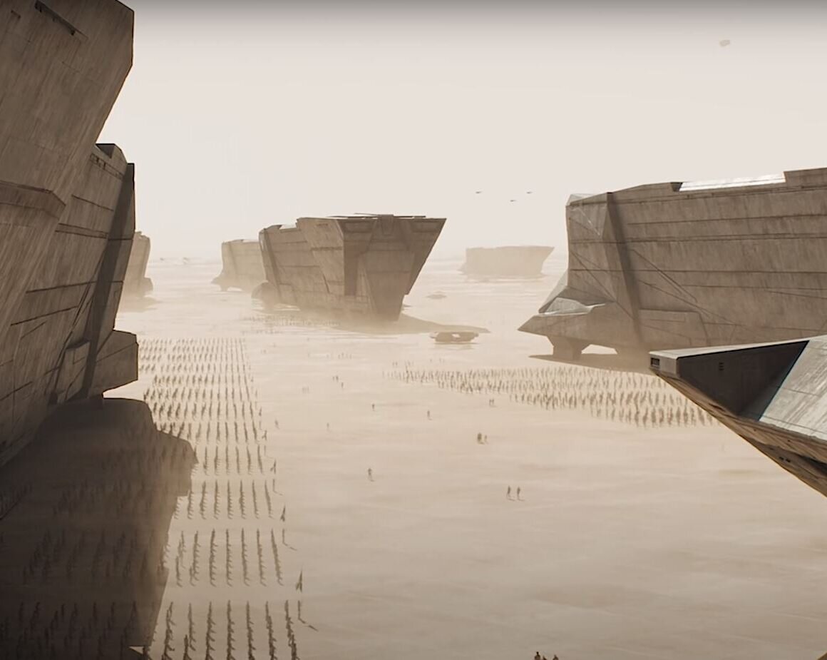 Благородный дом Атрейдес, ведёт высадку на Арракис. 