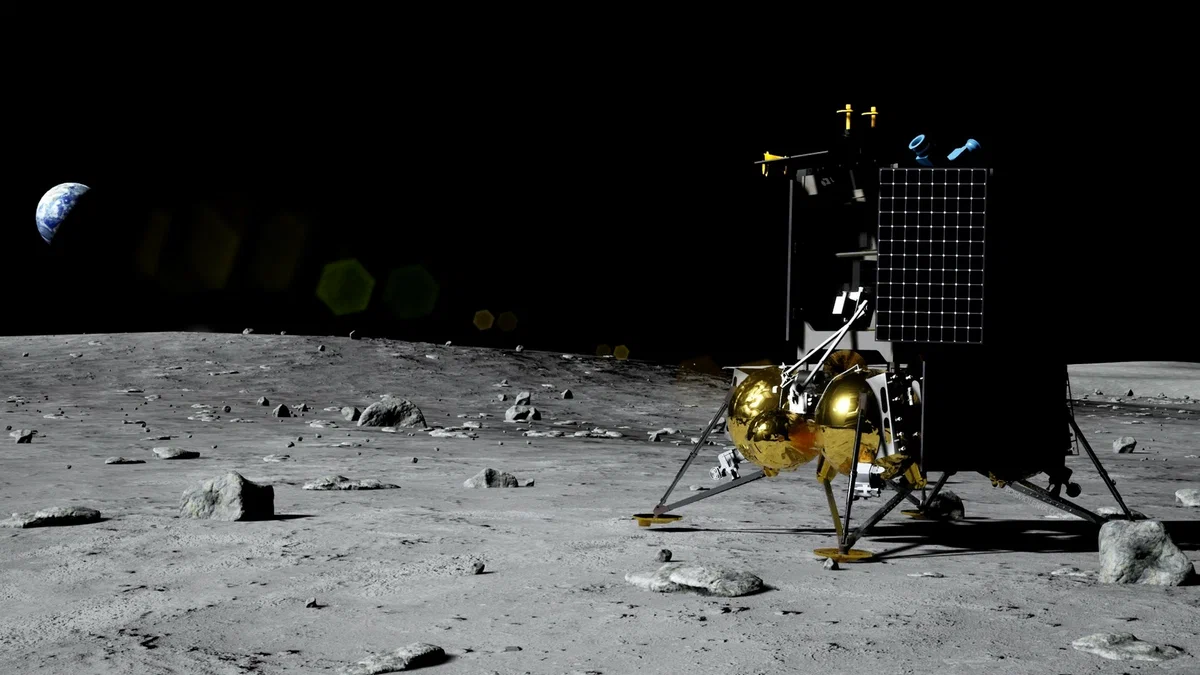 Луна-25 на поверхности Луны в представлении художника