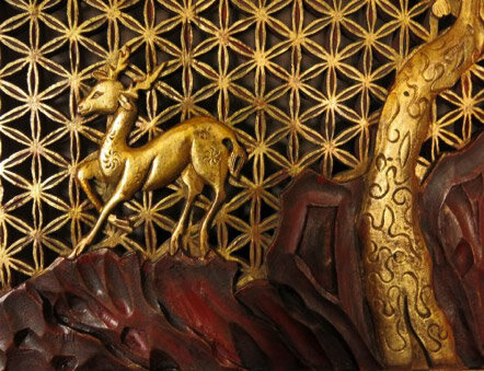 Деталь панно из лака из Китая, восемнадцатого века, Китай, Размышления о искусстве © Античный магазин