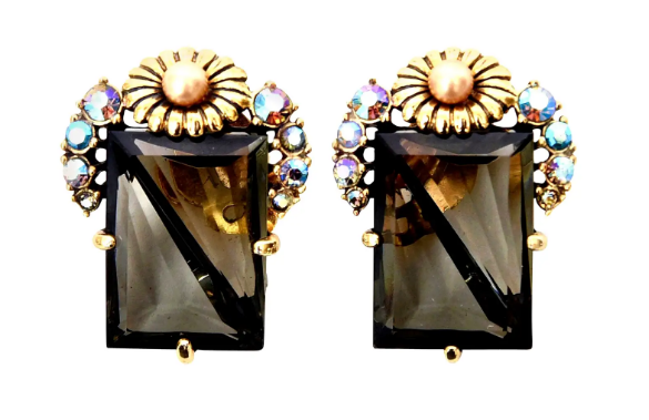 Серьги-клипсы Elsa Schiaparelli с гранеными кристаллами Mid Century Modern.
