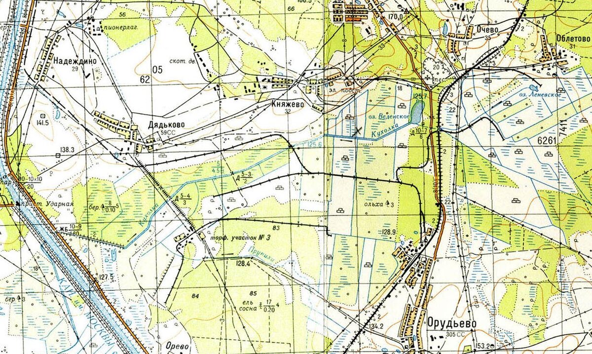 Орудьевская УЖД. Топографическая карта 1965 года. 