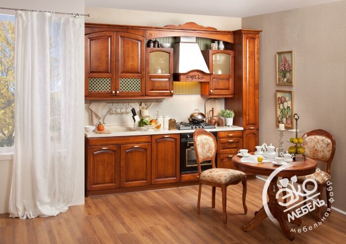 Кухня "Золушка" в классическом стиле, из массива березы от фабрики "Экомебель".