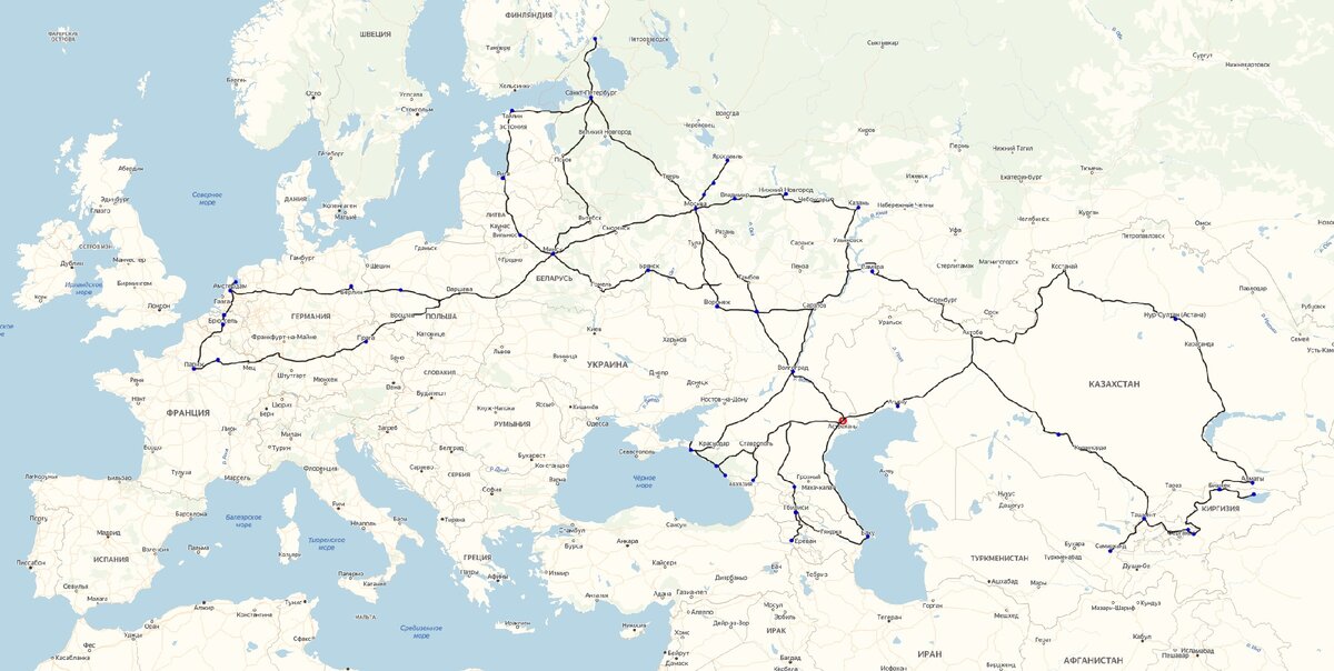 Личная карта путешествий автора (17 стран, около 50 городов)