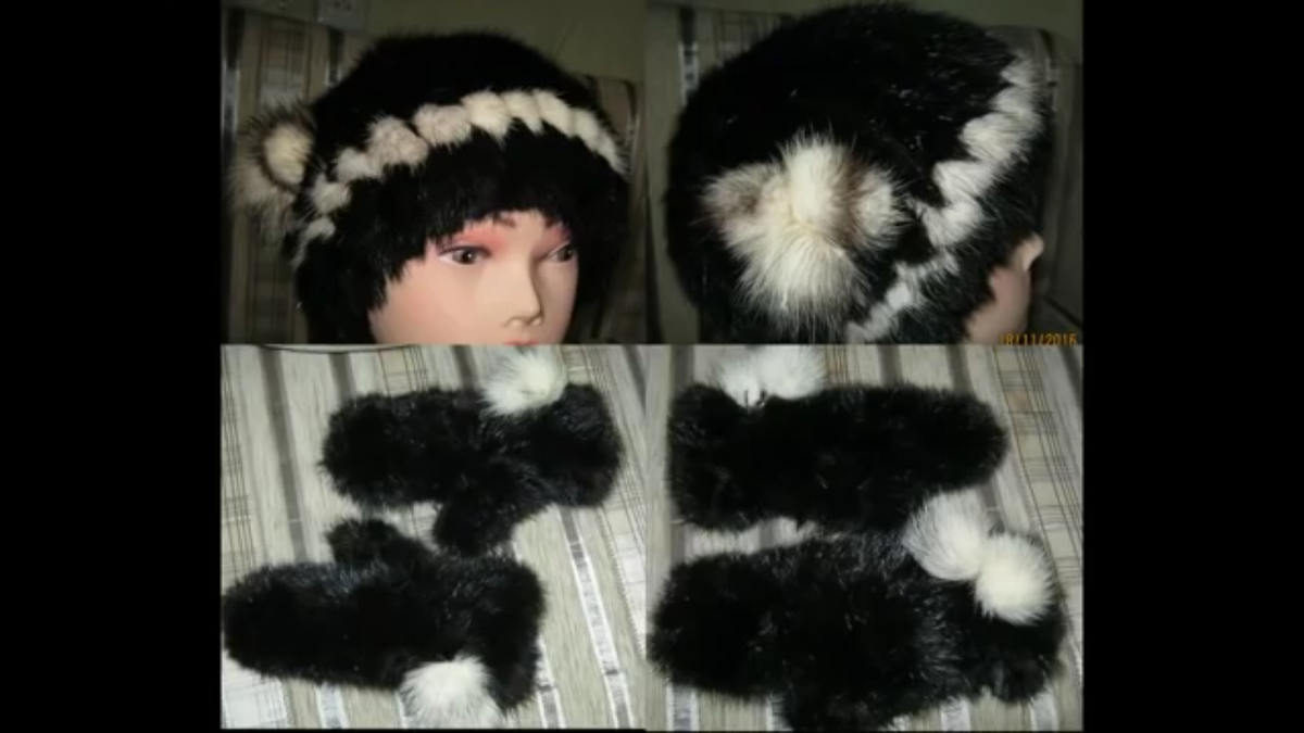 Норковый вязаный комплект своими руками. Варежки и шапочка из норки.