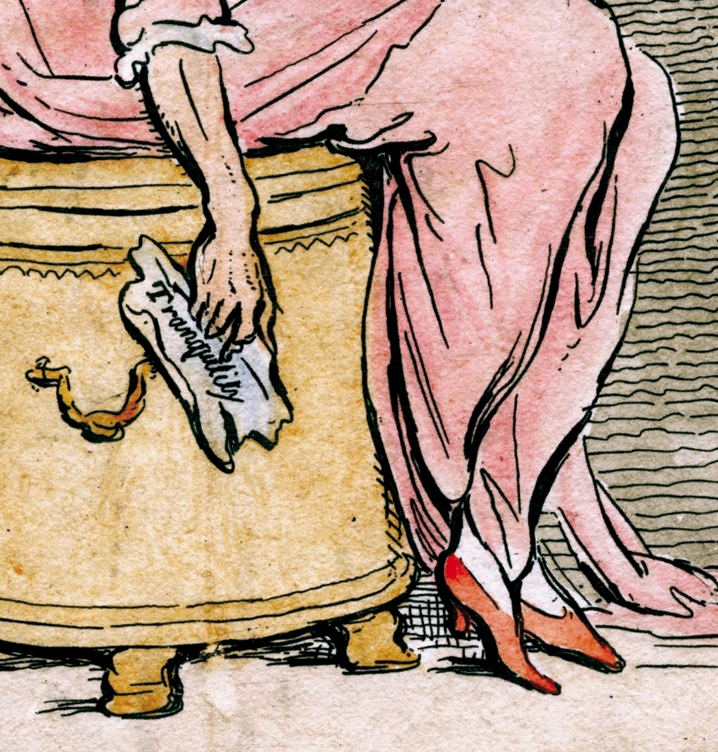 Деталь политической карикатуры "Терпение на монументе", Джеймс Гилрей, 1791. Из коллекции Университета Мэриленда