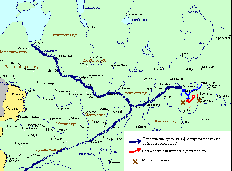 Карта отхода наполеона из москвы