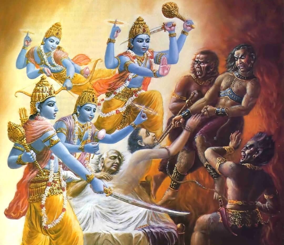 Ангелы Ямадуты спасают грешника, вырывая его из лап Ямадутов и Ракшасов. 