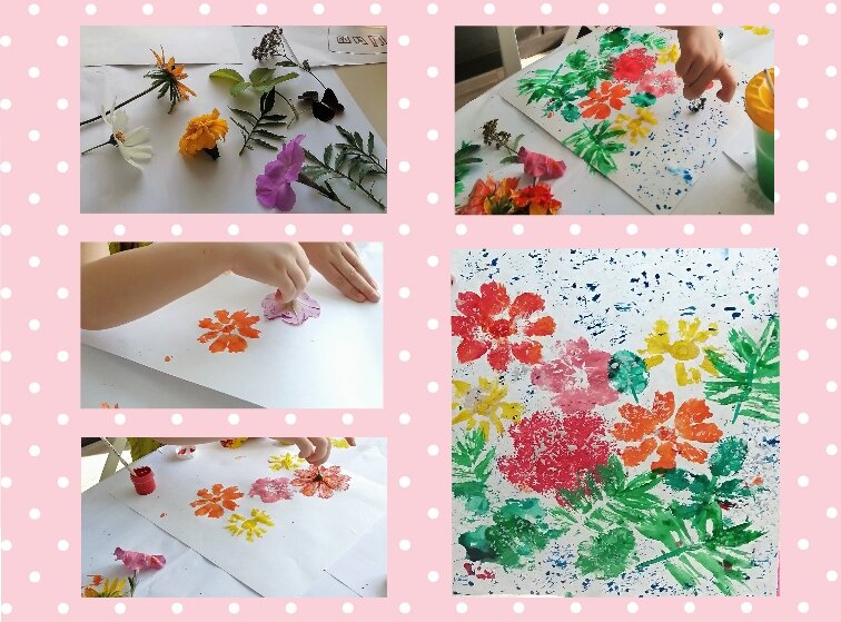 Процесс рисования цветами. Коллаж и фото автора.