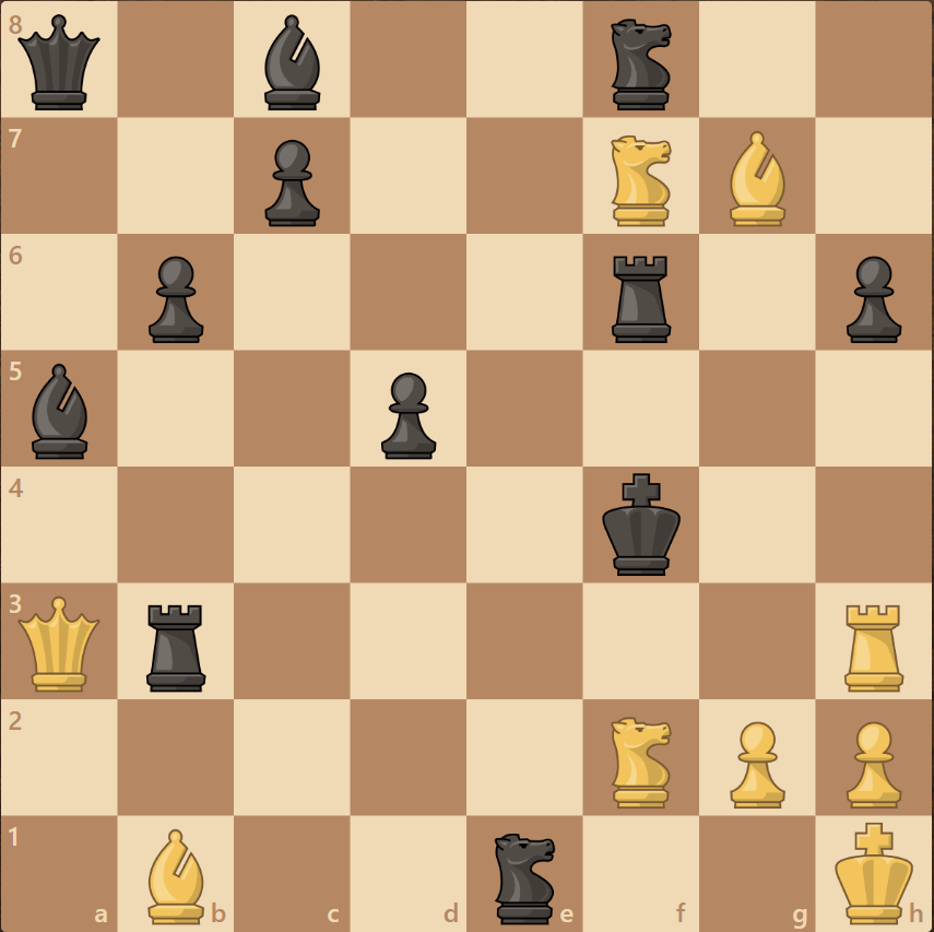 мат в 2 хода, ход белых. Для самопроверки - q1b2n2/2p2NB1/1p3r1p/b2p4/5k2/Qr5R/5NPP/1B2n2K