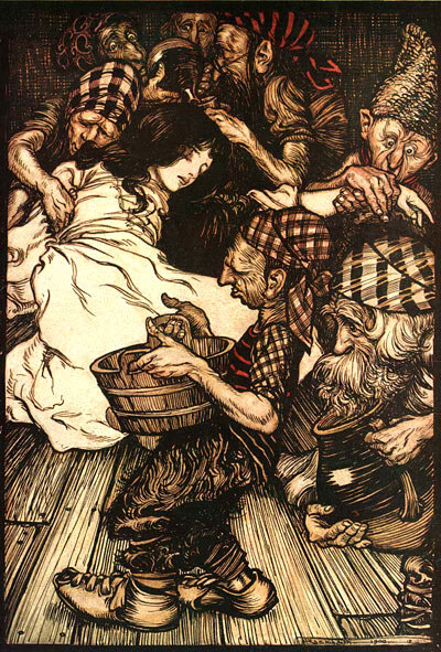 Иллюстрации Артура Рэкхэма к сказке «Белоснежка». Кстати, именно оформление сборника Гримм принесло этому художнику первую славу.