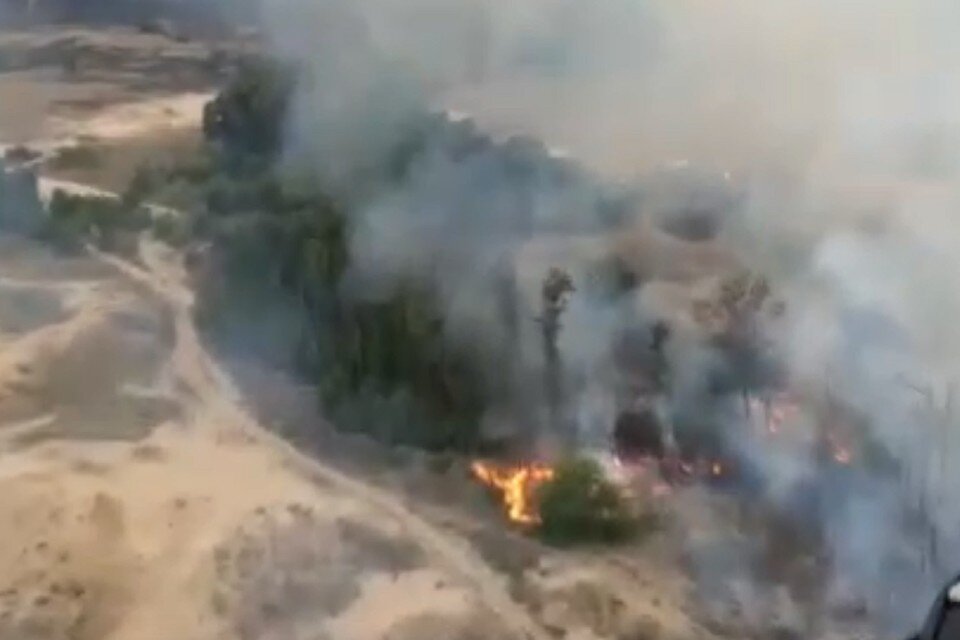     Спасатели показали, как тушат пожар в Усть-Донецком районе с воздуха. Фото: ГУ МЧС по РО.