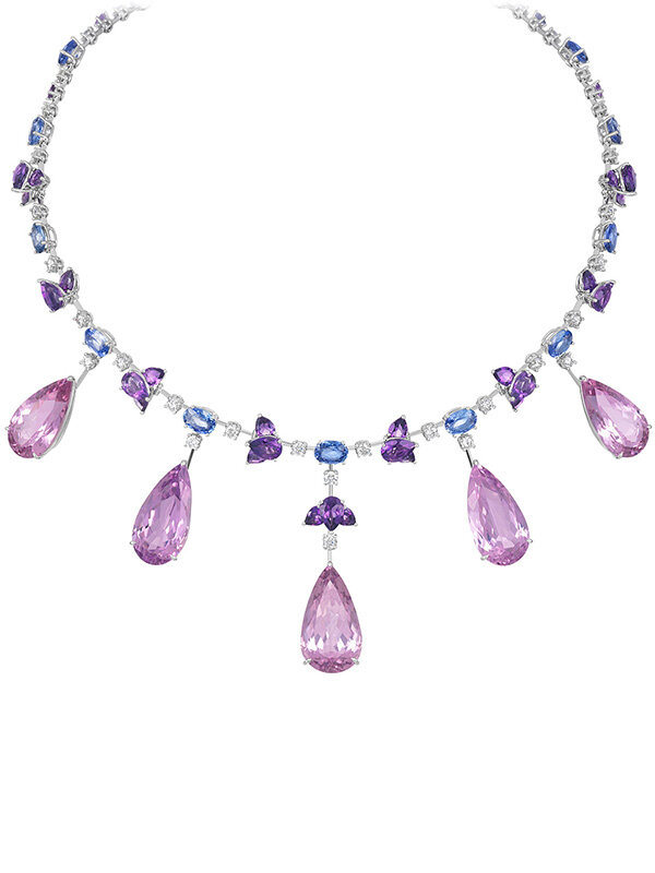 Колье Chopard High Jewellery из белого золота с бриллиантами, аметистами, кунцитами, сапфирами
