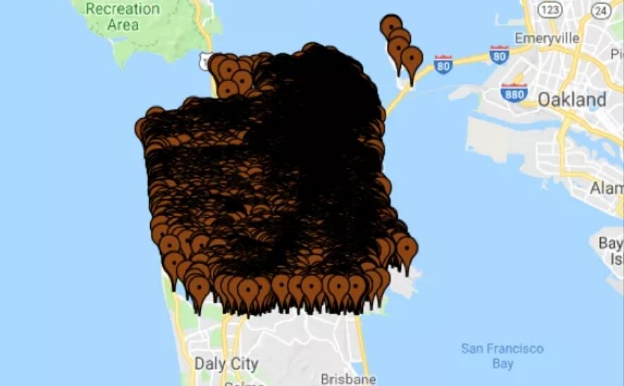 25 08 2023. San Francisco poop Map. Сан Франциско карта фекалий. Карта говна в Сан Франциско.