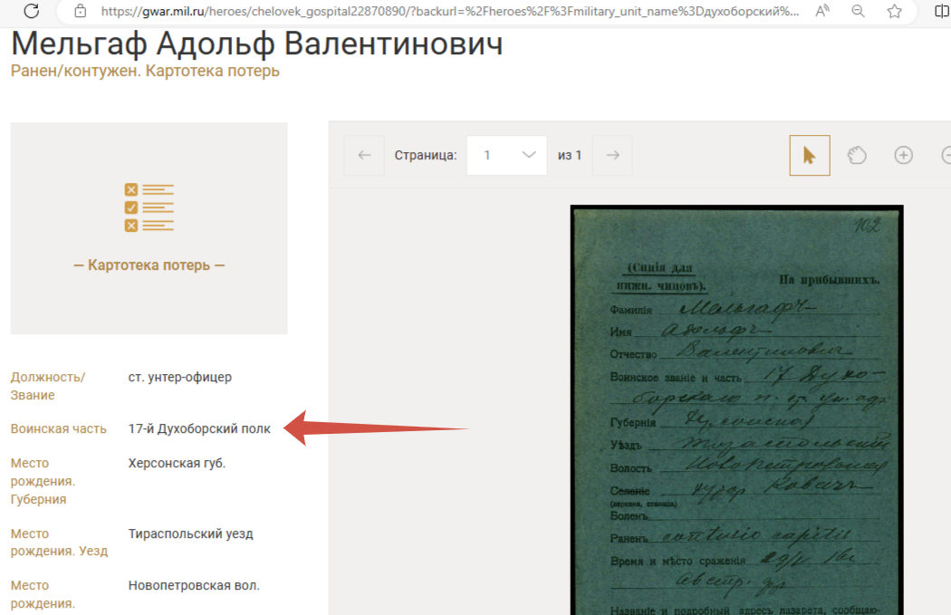 Документ о ранении 1916 года