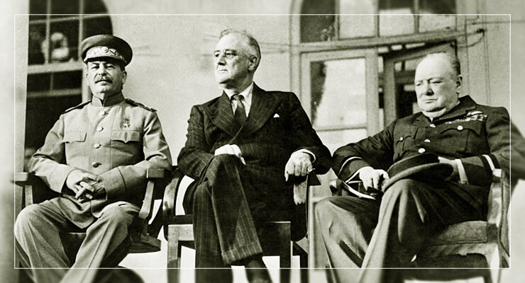Большая тройка на переговорах в Тегеране: Сталин Рузвельт и Черчилль