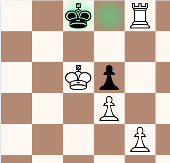 [FEN "8/K1k1P3/3p4/3P4/4P3/8/8/8 w - -"] 
1. e8=R Kd7 2. Re6 Kc7 3. Ka6 Kd8 4. Kb6 Kd7
5. Kb7 Kd8 6. Kc6 Kc8 7. Re8#