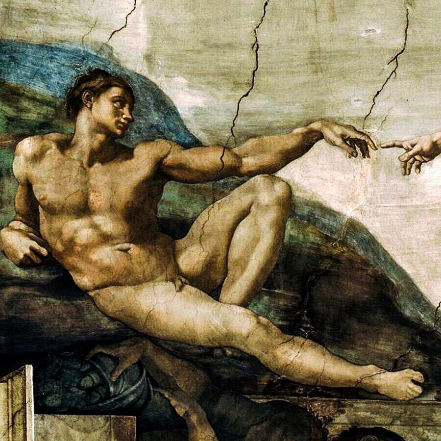 Микеланджело. «Сотворение Адама», 1508—1512, Сикстинская капелла. Сотворение Адама и Евы Микеланджело. Микель Анджело художник картины. Бог создал человека из земли