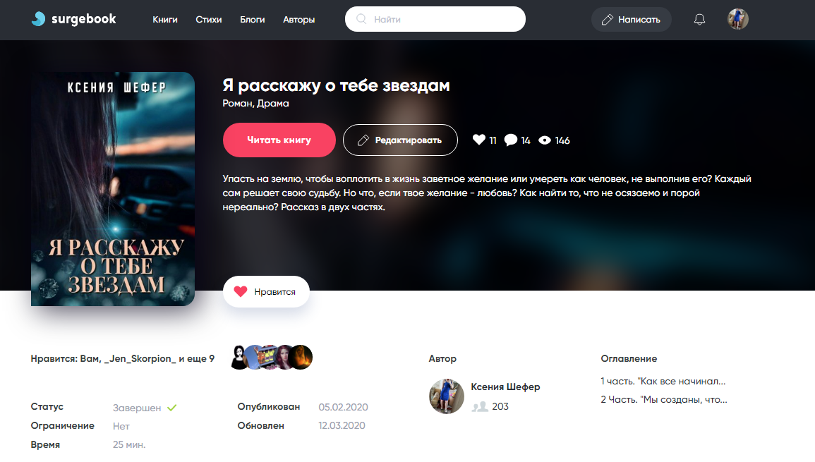 Скриншот профиля на Surgebook