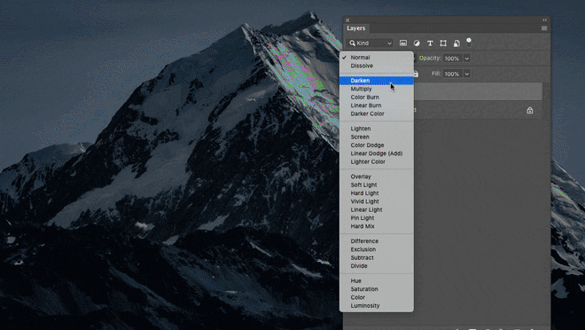 Сочетание клавиш  Shift+Plus/Minus для циклического переключения режимов наложения слоев, чтобы увидеть результат, больше не требуется.