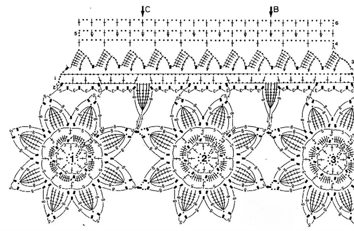 Кружевная прошивка крючком схемы