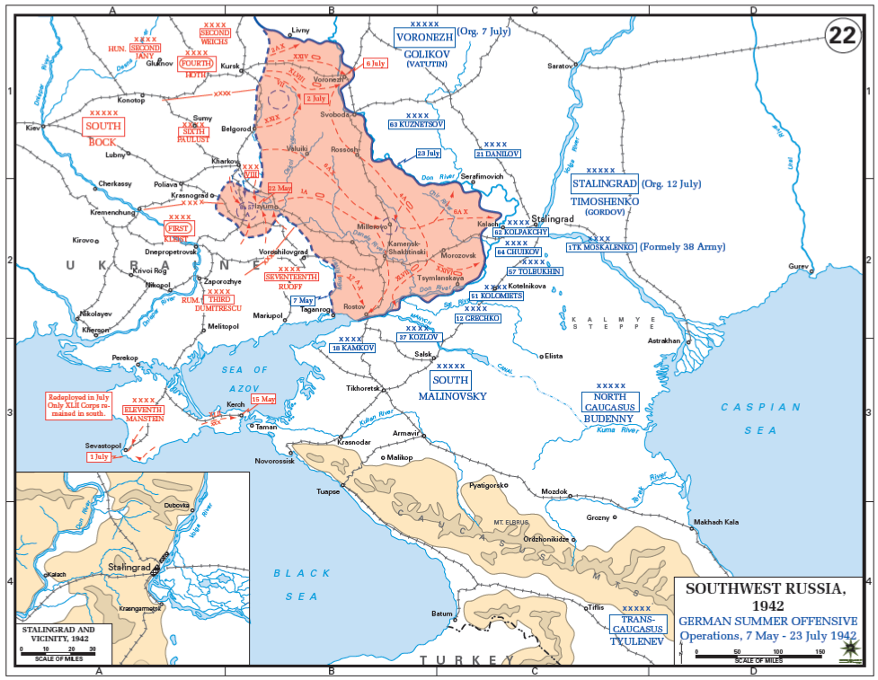 Наступление немцев на юге, май-июль 1942 (источник - военная академия США, USMA)