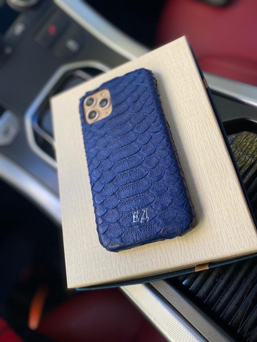 Эксклюзивный синий кожаный чехол с инициалами Mobcase 1249 для iPhone 11 Pro