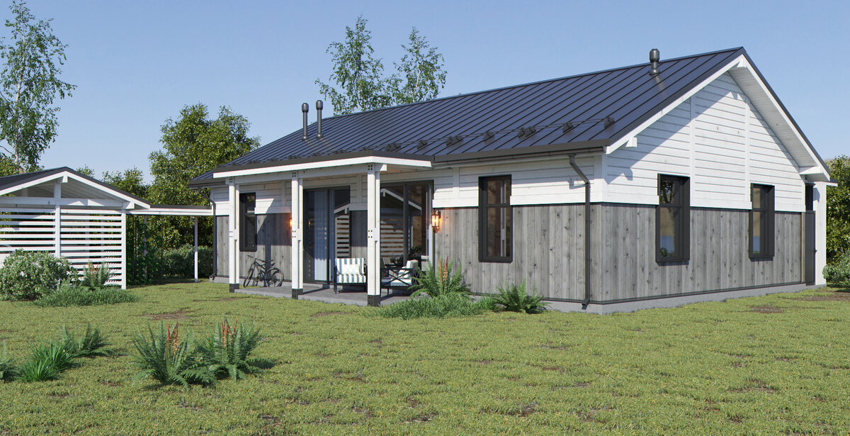 Внешний вид дома, со стороны веранды и зоны для барбекю.