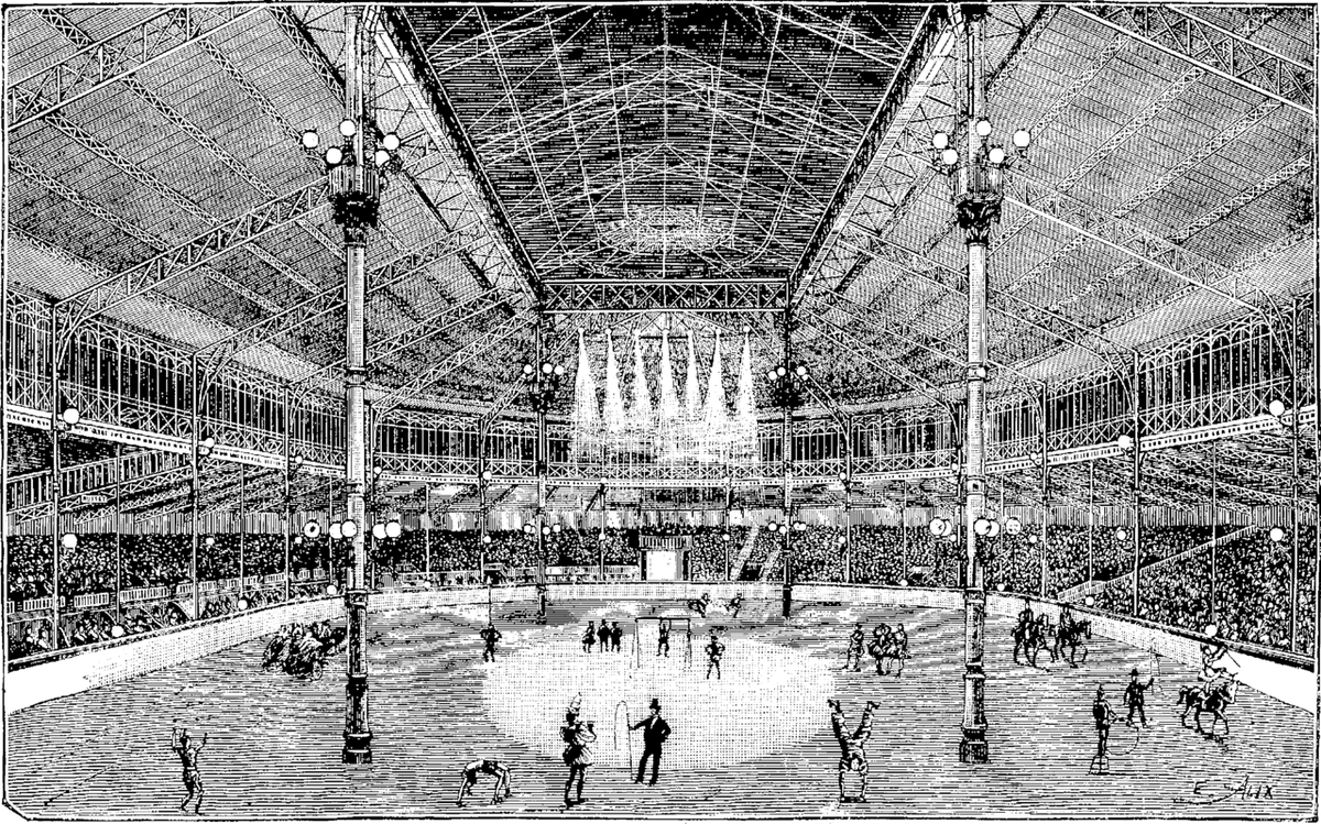 Освещение Парижского ипподрома дуговыми лампами Яблочкова